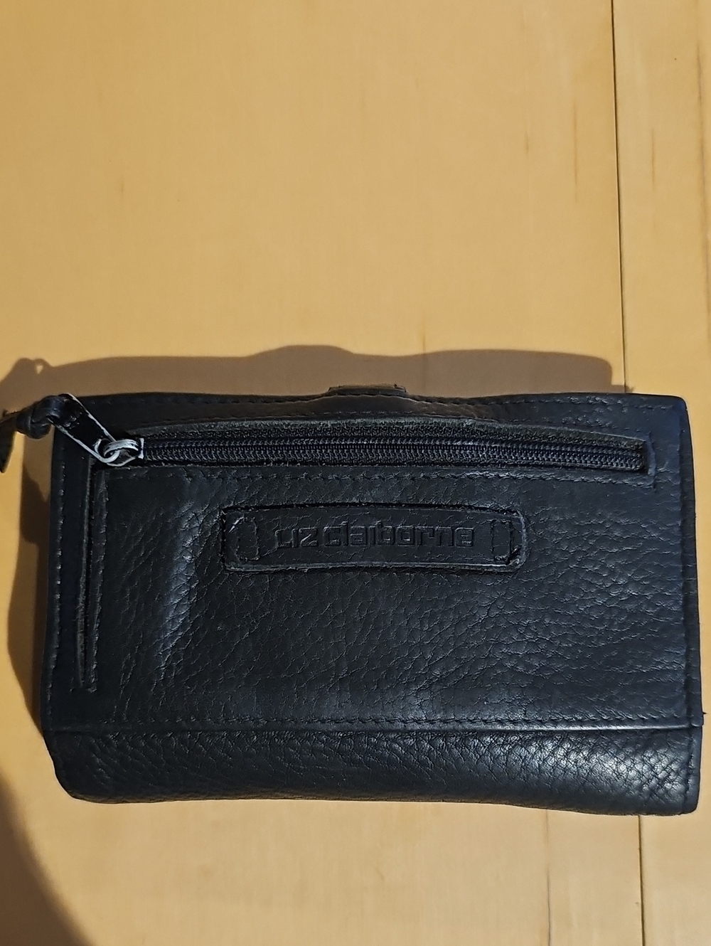 Black Leather Zip Wallet Clutch -